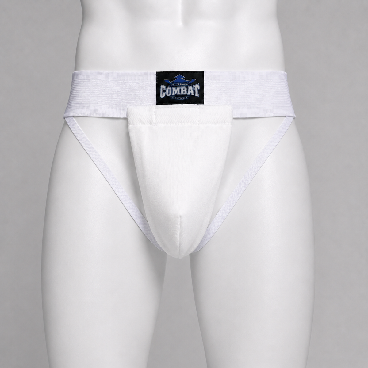 Coquille slip COMBAT portée sur mannequin, cordons du bas de la coquille vers les hanches