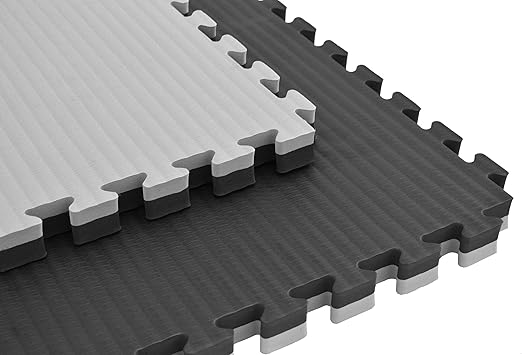Tatami puzzle de judo 4 cm gris/noir – finition paille de riz