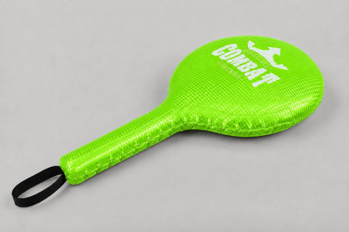 Raquette de boxe COMBAT vert fluo avec poignée et dragonne